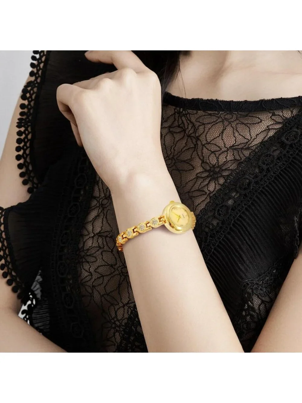 Women's All Gold Analog Quartz Relogio Feminino Waterproof Bracelet Wrist Watch